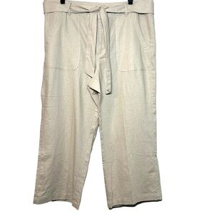 Simply Styled Beige Tan Linen Blend Cropped Casual Wide Leg Pants Size 16
